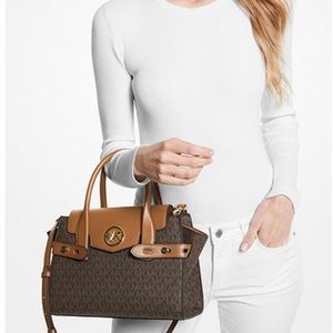 MICHAEL MICHAEL KORS Carmen Medium Logo and Faux Leather Belted Satchel